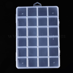 Rectangle Polypropylene(PP) Bead Storage Containers, with Hinged Lid and 24 Grids, for Jewelry Small Accessories, Clear, 19x13x1.75cm, Hole: 17x6mm, Compartment: 30x30mm