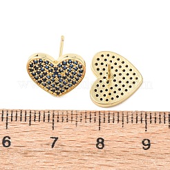 Heart Brass Micro Pave Cubic Zirconia Stud Earrings&nbsp;EJEW-H178-01G-02