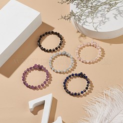 5Pcs 5 Style Natural Mixed Gemstone Round Beaded Cuff Bangles Set&nbsp;BJEW-JB09011