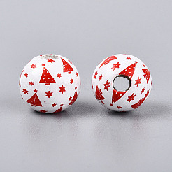 Christmas Spray Painted Schima Wood Beads&nbsp;WOOD-T032-35H