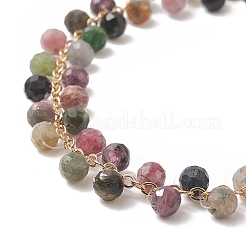 Natural Multicolor Tourmaline Round Beaded Charm Bracelet&nbsp;BJEW-TA00220