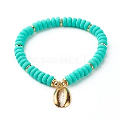 Shell Shape Cubic Zirconia Charm Stretch Bracelets Set for Teen Girl Women&nbsp;BJEW-JB06850-04