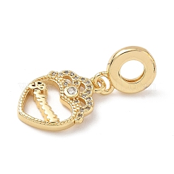 Brass Micro Pave Clear Cubic Zirconia European Dangle Charms&nbsp;KK-D502-09G