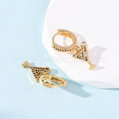 Wine Glass Brass Micro Pave Cubic Zirconia Dangle Hoop Earrings&nbsp;EJEW-F384-16G-02