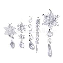 5Pcs Acrylic Transparent Icicle Snowflake Pendant Decorations&nbsp;HJEW-D003-01B