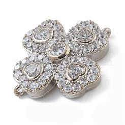 Rack Plating Brass Clear Cubic Zirconia Clover Connector Charms&nbsp;KK-A234-037P