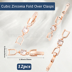 12Pcs Brass Clear Cubic Zirconia Fold Over Clasps&nbsp;KK-BBC0021-35