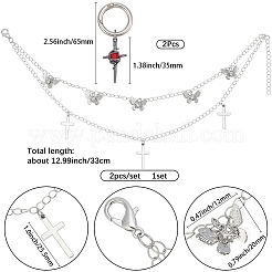 4Pcs 2 Styles Brass Twisted Chains Boot Strap Chains & Alloy Siam Rhinestone Shoes Charms Sets&nbsp;HJEW-BM0001-06