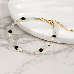 Quartz Crystal & Black Agate Beaded Bracelet for Women&nbsp;KS6100