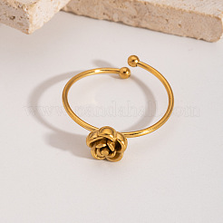 304 Stainless Steel Rose Pendant Necklaces & Stud Earrings & Cuff Ring Sets for Women&nbsp;UH3805-1