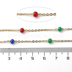 PVD Vacuum Plating 304 Stainless Steel Cable Chains with Colorful Enamel Rondelle Beaded&nbsp;CHS-G030-01G