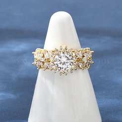 Brass Micro Pave Cubic Zirconia Adjustable Cuff Rings for Women&nbsp;RJEW-C129-04G