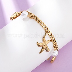 Starfish & Shell Shape 304 Stainless Steel Charm Bracelets&nbsp;BJEW-F519-02B-G