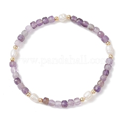 Natural Amethyst Cube Beads Stretch Bracelets for Women&nbsp;BJEW-JB13176-03