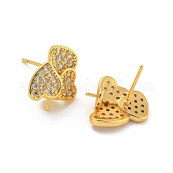 Rack Plating Brass Micro Pave Clear Cubic Zirconia Studs Earrings Finding&nbsp;KK-T072-12G