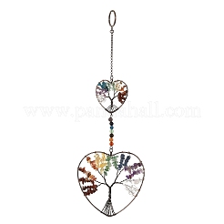 7 Chakra Heart Tree of Life Brass & Natural & Synthetic Gemstone Beads Hanging Ornament&nbsp;G-H359-01R-01