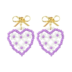 Heart Handmade Glass Seed Beads Dangle Stud Earrings&nbsp;EJEW-MZ00369-03