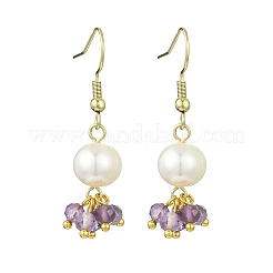 Natural Amethyst & Natural Cultured Freshwater Pearl Beads Dangle Earrings&nbsp;EJEW-JE06984-01
