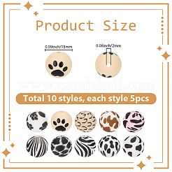 50Pcs 10 Styles Printed Round Silicone Focal Beads&nbsp;SIL-SP0001-25