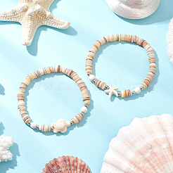 4Pcs 2 Styles Starfish & Tortoise Natural Freshwater Shell with Synthetic Turquoise Beads Stretch Bracelets for Men Women&nbsp;BJEW-PA0001-05