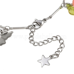 201 Stainless Steel Butterfly & Spray Painted Glass Flower Charm Brass Bar Link Chain Anklets&nbsp;AJEW-AN00736-03