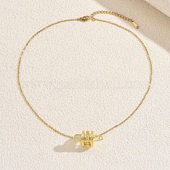 Elegant Brass Micro Pave Clear Cubic zirconia Safety Pin Pendant Necklaces for Daily Wear&nbsp;KQ9034