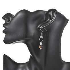 Natural Tiger Eye Round Dangle Earrings&nbsp;EJEW-JE06809