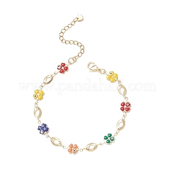 Brass Enamel Clover Link Chain Bracelets&nbsp;BJEW-JB13025