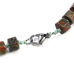 Natural Unakite Hexagon Prism Graduated Beaded Necklaces for Women Men&nbsp;NJEW-K388-03W