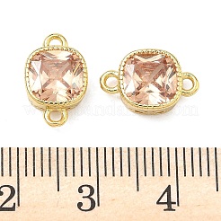 Brass Pave Cubic Zirconia Square Connector Charms&nbsp;KK-P348-06G-01