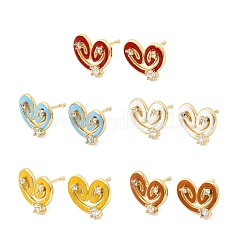 Heart Brass Micro Pave Cubic Zirconia Stud Earring&nbsp;EJEW-H180-15G