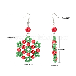 Flower Glass Pearl Beads Dangle Earrings for Christmas&nbsp;EJEW-JE01615-01