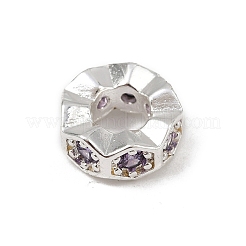 Wave Edge Rondelle Rack Plating Brass Cubic Zirconia European Beads&nbsp;KK-L236-12S