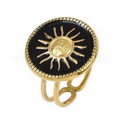 Flat Round with Sun Pattern 304 Stainless Steel Enamel Finger Rings for Women&nbsp;RJEW-G355-05G