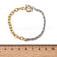 Two Tone 304 Stainless Steel Cable Chain & Rope Chain Bracelets for Women&nbsp;BJEW-G786-01GP-01