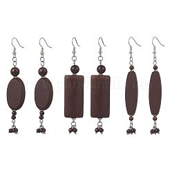 3 Pairs 3 Styles Wood Dangle Earrings&nbsp;EJEW-JE06996