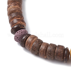 Natural Coconut & Lava Rock Beads Stretch Bracelets for Men Women&nbsp;BJEW-JB12497-02