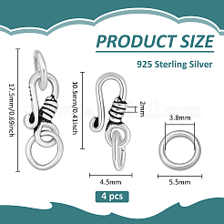 4Pcs 925 Sterling Silver S-Hook Clasps&nbsp;STER-BC0004-03A