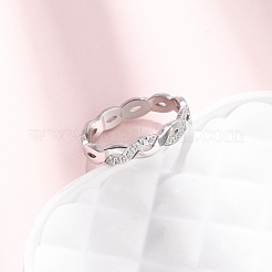304 Stainless Steel Clear Cubic Zirconia Wave Finger Rings for Women&nbsp;RJEW-Z115-02P