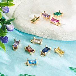 10Pcs 10 Colors Brass Cubic Zirconia Charms&nbsp;KK-TA0001-94