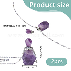 Natural Amethyst Faceted Perfume Bottle Pendant 304 Stainless Steel Cable Chain Necklaces&nbsp;NJEW-WH0002-268B
