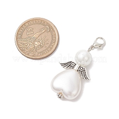 50Pcs ABS Plastic Imitation Pearl & Glass Pearl Heart Angel Pendant Decorations&nbsp;HJEW-JM03498-02