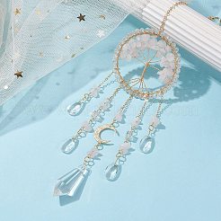 Natural Rose Quartz Copper Wire Wrapped Tree of Life Hanging Ornaments&nbsp;HJEW-TA00110