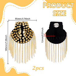 2Pcs Felt & CCB Plastic & Alloy & Iron Curb Chain Tassel Rivet Epaulettes&nbsp;AJEW-GA0010-65G