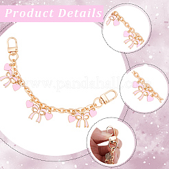 2Pcs Alloy Enamel Pink Bowknot Heart Pendant Aluminum Bag Decorative Chains&nbsp;HJEW-BBC0001-39
