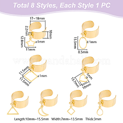 8Pcs 8 Style 304 Stainless Steel Open Cuff Rings Set with Hollow Charms&nbsp;RJEW-AB00002
