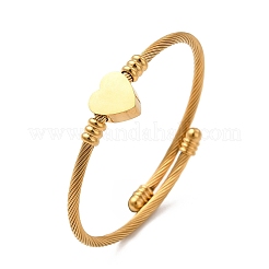201 Stainless Steel Heart Beaded Cuff Bangle&nbsp;BJEW-C033-07