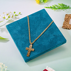 304 Stainless Steel Cross with Tree of Life Pendant Curb Chain Necklaces with Lobster Clasps&nbsp;NJEW-TADJ0001-05G