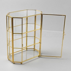 3-Tier Hexagon Glass Jewelry Organizer Display Cases with Iron Frame&nbsp;ODIS-WH0025-335A