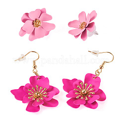 2 Pairs 2 Styles Iron Flower Dangle Earrings and Sweet and Stylish Multi-layer Petal Flower Stud Earrings&nbsp;EJEW-TA0001-80A